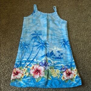 Vintage Basic Editions Tropical Blue Sundress with Floral Print